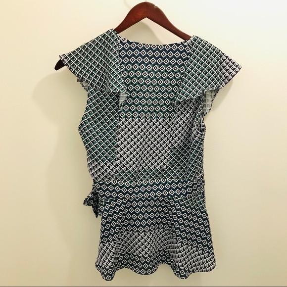 Parker Geometric Wrap Blouse tank XS green blue - Picture 3 of 10